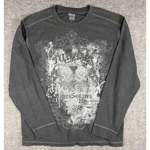 VTG Y2k Route 66 Thermal Sleeve Shirt Men's XL Skull Affliction Grunge Skater